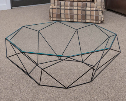 Roche ' Precious' Glass Octagon Cocktail Table with Black Wire Base