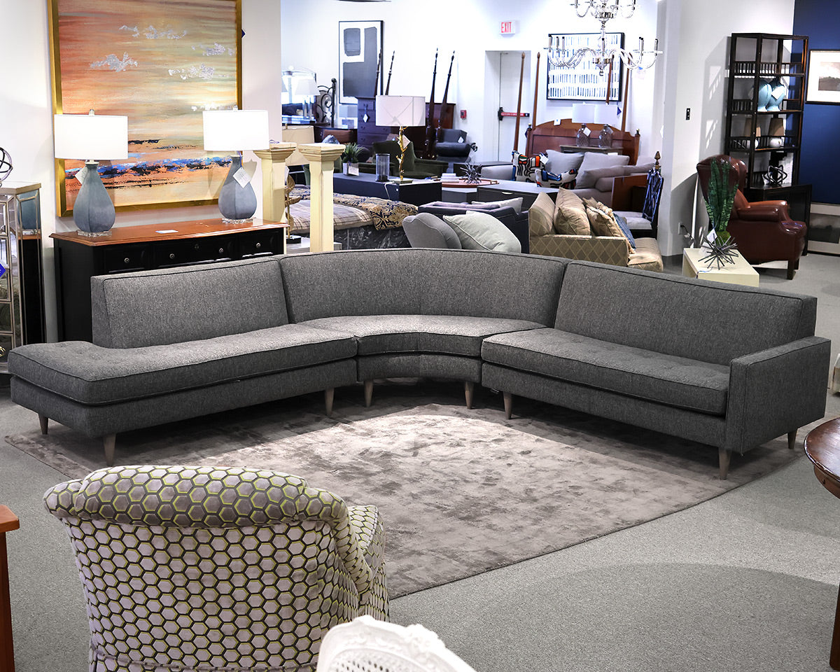 Room & Board 3 Piece Sectional. Grey "Tweed" Performance Fabric.