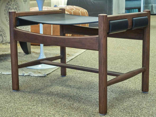 Walnut  Stool with Black Leather Top