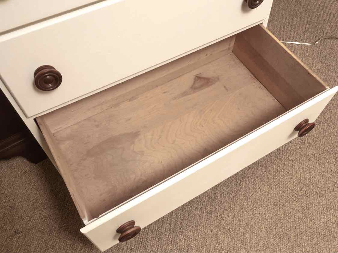 White Finish 4 Drawer Chest with Dark Maple Top