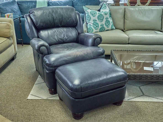 Hancock & Moore Austin Tilt Back Chair with Ottoman in Cavalier Navy