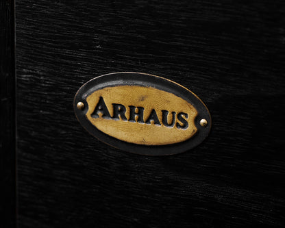 Arhaus Queen Distressed Storage Bed Frame With Leather Detailing