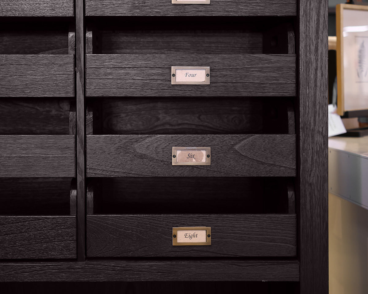 Arhaus Telegraph Office Storage Cabinet in Ebony Finish with Brass Hardware