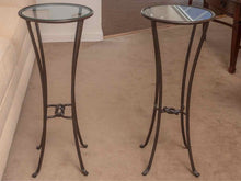 Pair of Black Metal Glass Top Side Tables