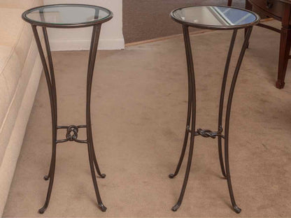 Pair of Black Metal Glass Top Side Tables