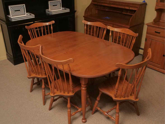 S Bent & Bros. Maple Dining  Table 1 Leaf  & 6  Chair Set