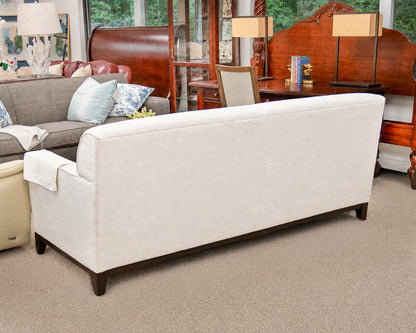 Basset White Upholstered Flat Back Track Arm Sofa On Espresso Wood Frame