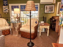 Black Finish Metal Floor Lamp With Seagrass Shade