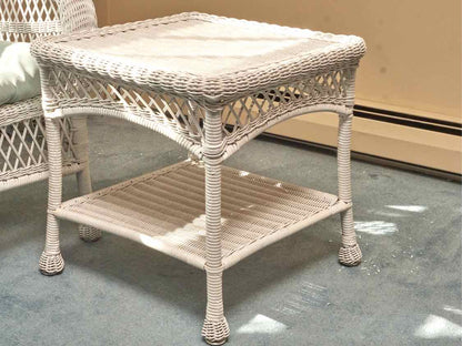 Pier1   Indoor White Wicker  Loveseat,Rocker, Side Chair, 2 Side Tables Set