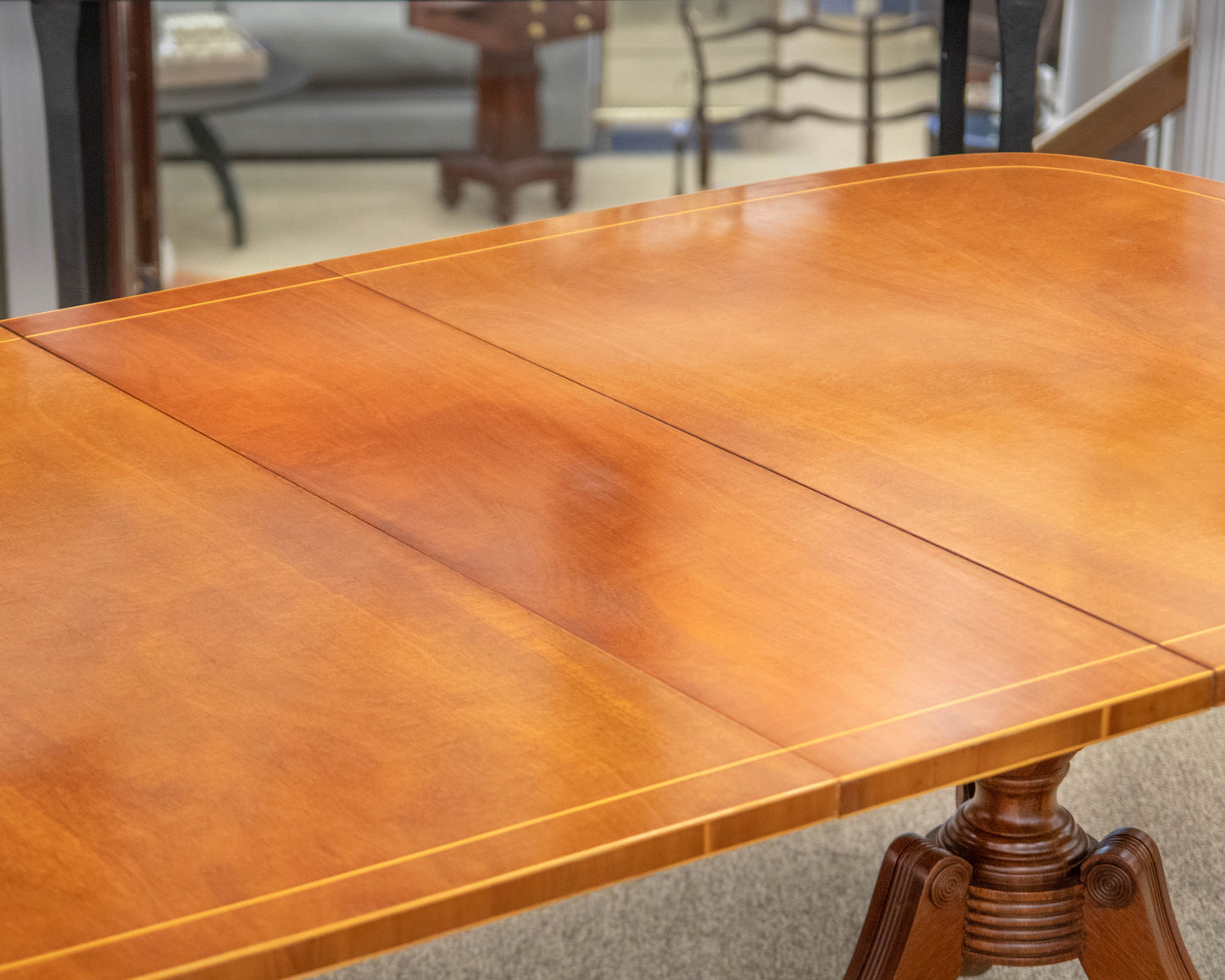 Paine Mahogany Double Pedestal Dining Table with Satinwood Border