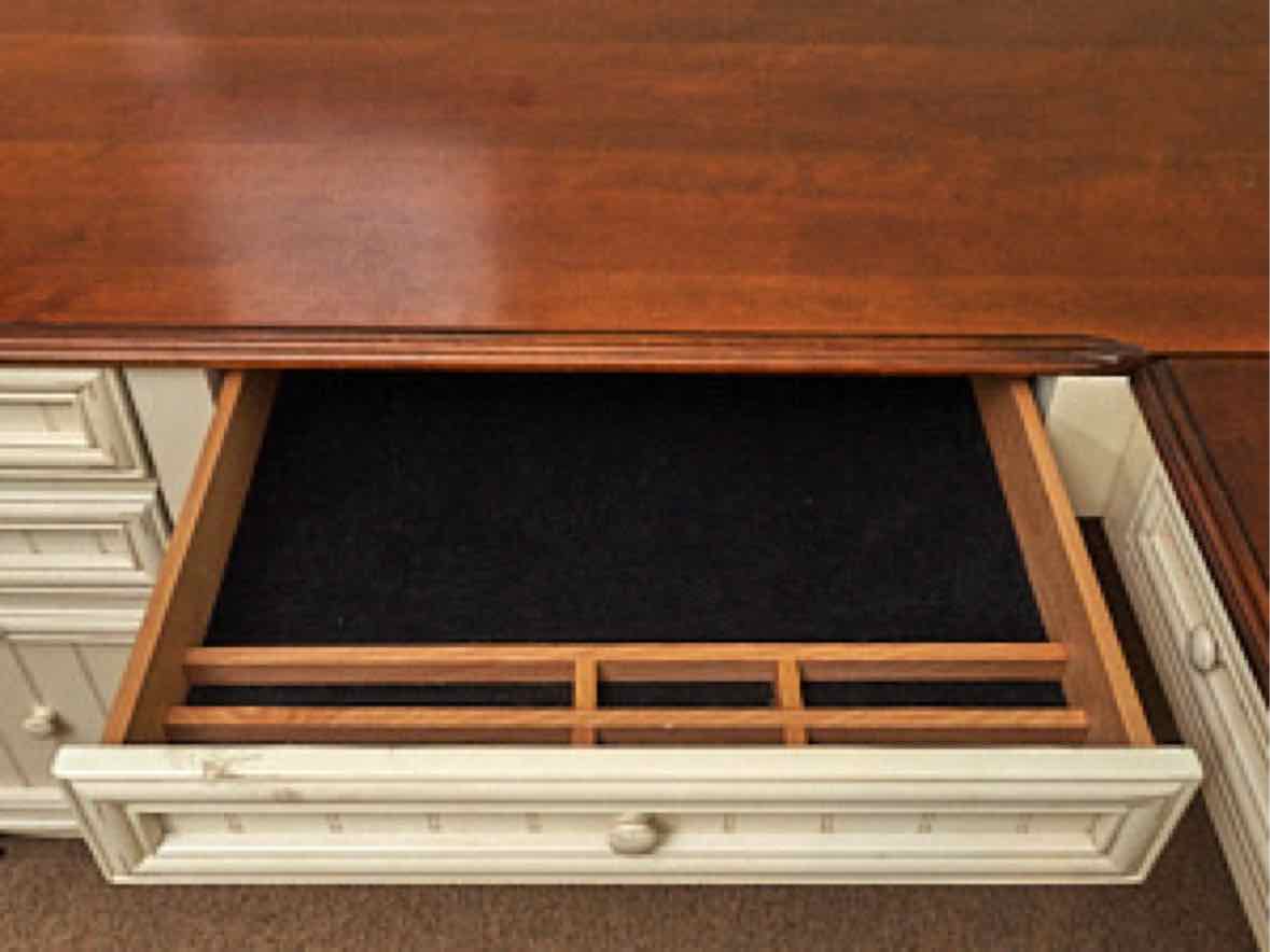 Cream Finish L Shaped Desk with Cherry Top