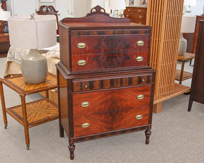 Mahogany 5 Drawer Chest on Chest with Brass Hepplewhite Handles