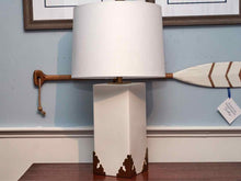 Caspian Ceramic Off White Table Lamp With Brass Accents & Shade
