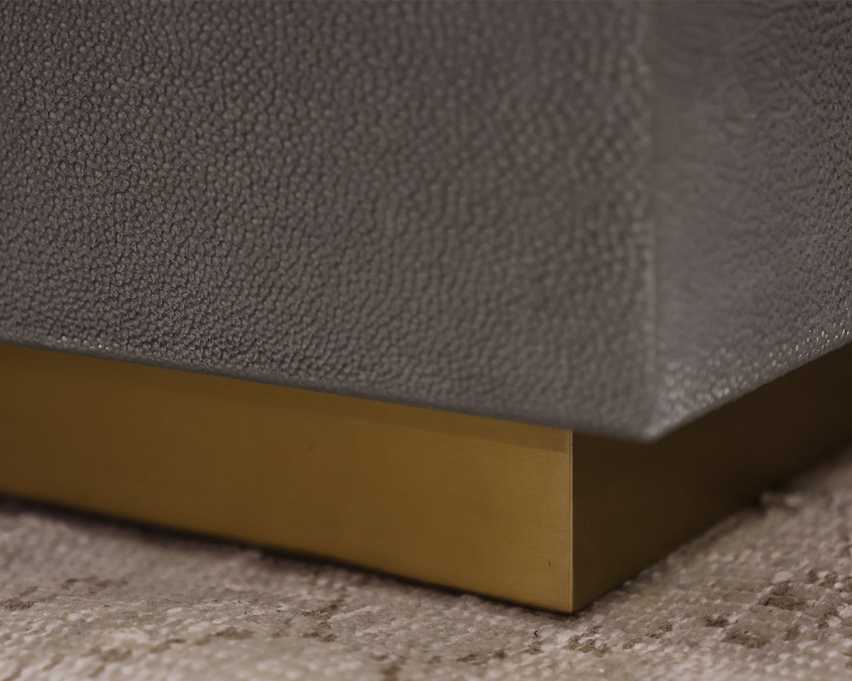 RH Graydon Plinth Cocktail Table in Grey Shagreen on Brushed Brass Base