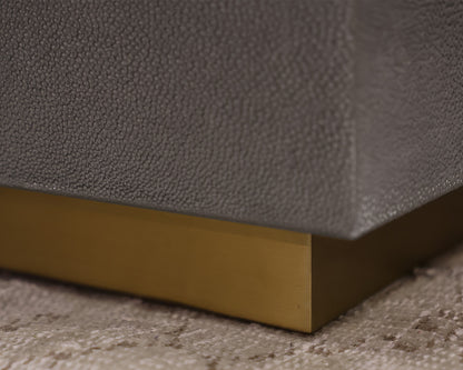 RH Graydon Plinth Cocktail Table in Grey Shagreen on Brushed Brass Base