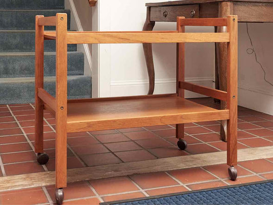 BRDR Furbo Danish  Mid Century Teak 2 Tier  Rolling Serving  Cart