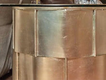 Round Glass Top  Silver Metal Drum Base Accent Table