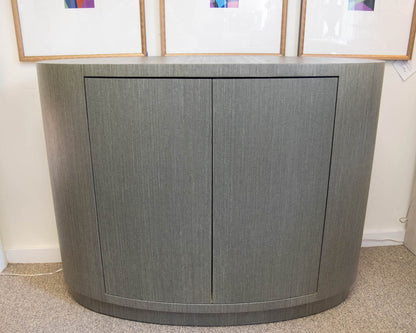 Grasscloth Wrapped Custom Oval 2-Door Accent Chest in Grey/Green