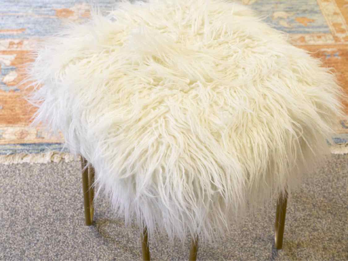Ivory Faux Fur Stool