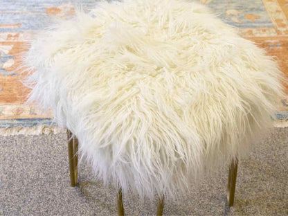Ivory Faux Fur Stool