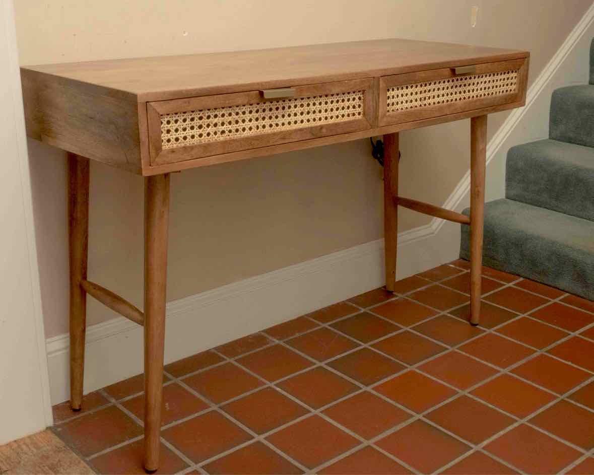 Casartis Living 'Ella' 2  Cane Finish Drawers Dark Stained Gum Wood Desk