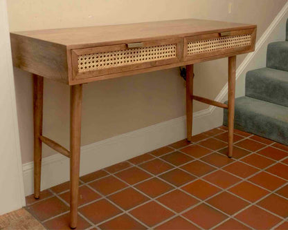 Casartis Living 'Ella' 2  Cane Finish Drawers Dark Stained Gum Wood Desk