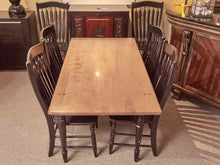 Maple Top Distressed  Black Finish Turned Legs Dining Table & 6 Chairs