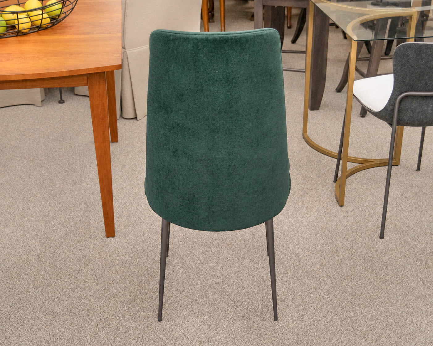 Pair of West Elm Finley High-Back Dining Chairs in Dark Green Performance Velvet