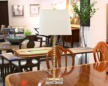 Crystal & Brass Buffet Lamp with Rectangular Off-White Hardback Shade