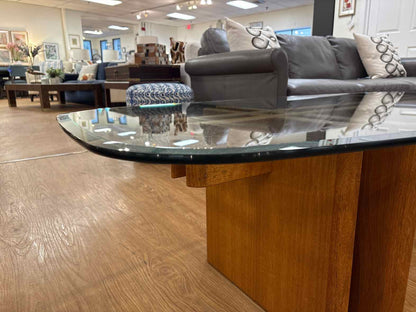 Mid-Century Modern Oval Glass Top Teak Coffee Table
