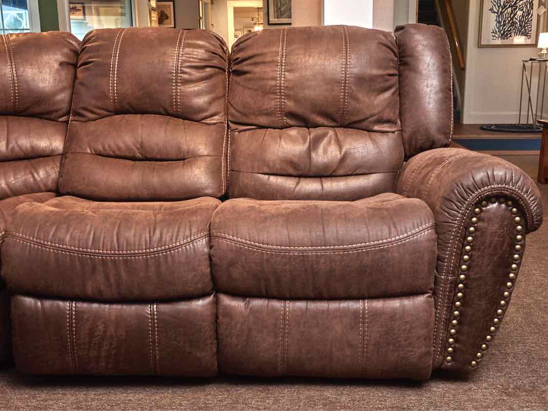 Flexsteel Leather Suede 6 Cushion 3 Power Recliner Sectional
