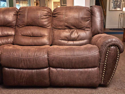 Flexsteel Leather Suede 6 Cushion 3 Power Recliner Sectional