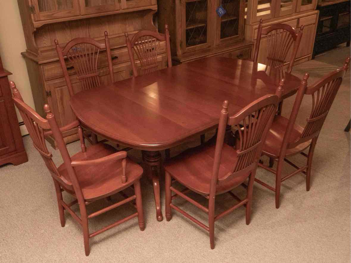 LeMieur Cherry Double Pedestal  Table & (6) Chair Set in Russet Finish