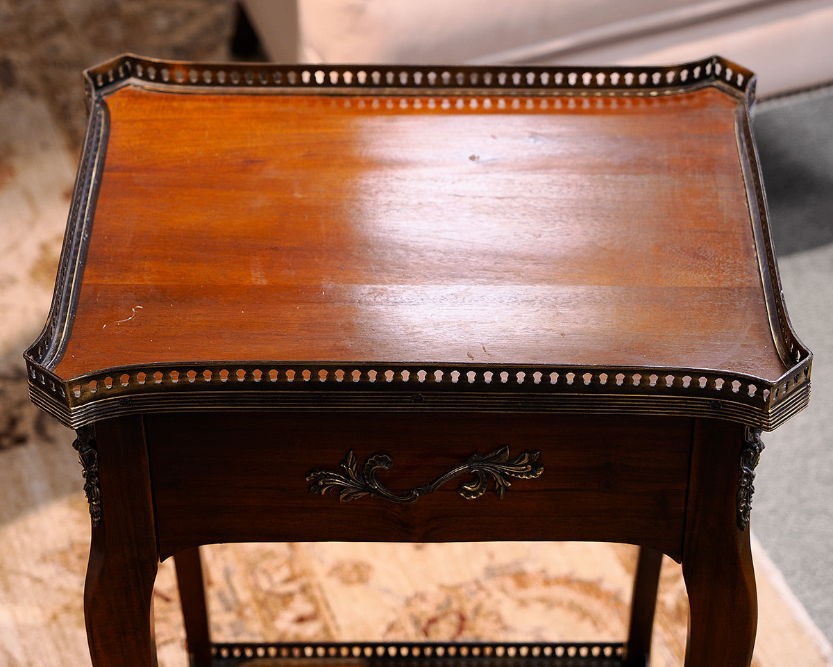 Mahogany Traditional Accent Side Table With Metal Trim