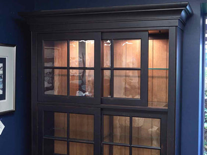 Sliding Door Display Cabinet in Black with Natural Finish Interior