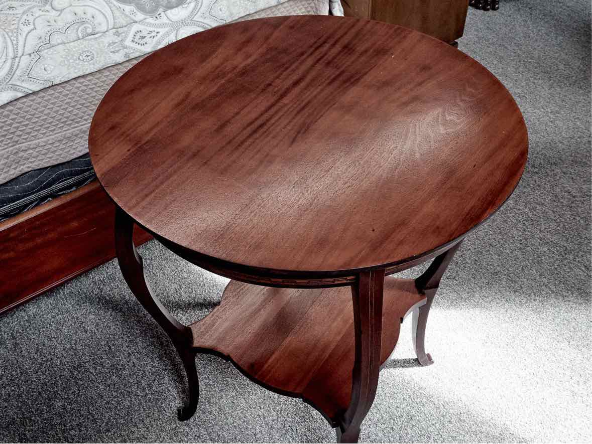 Mahogany Round Accent Table with Shelf