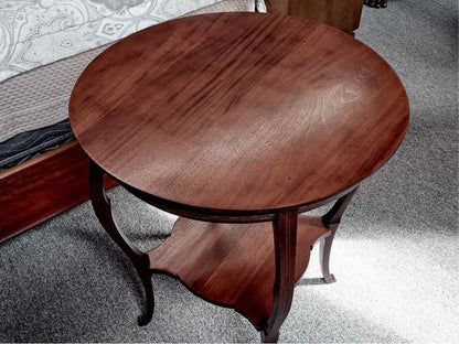 Mahogany Round Accent Table with Shelf