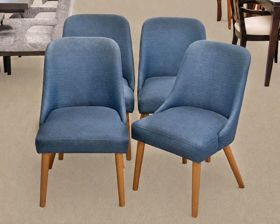 Set of 4 Skyline MCM Style Blue Upholstered Dining Chairs