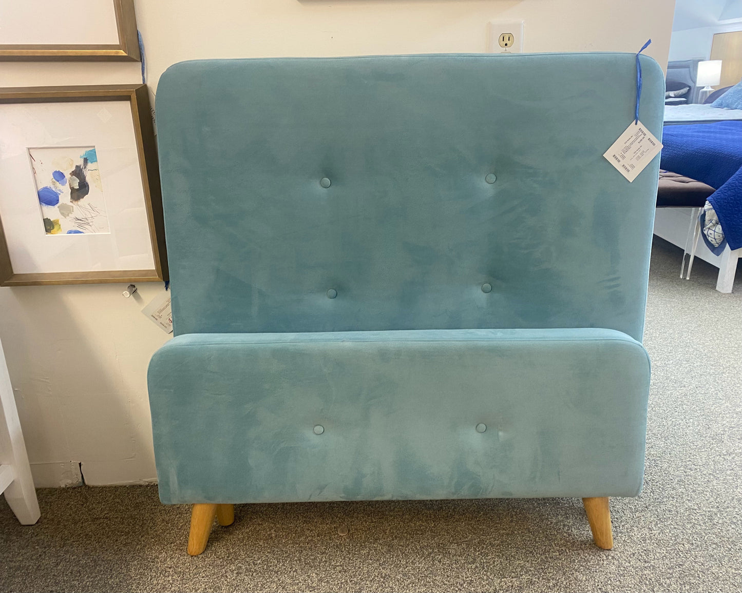 Twin Teal Blue Upholstered Bed