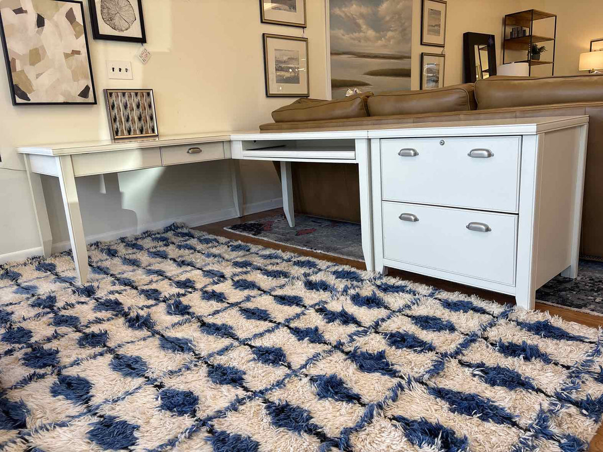 White L-Shaped Desk w/ Filing Cabinet