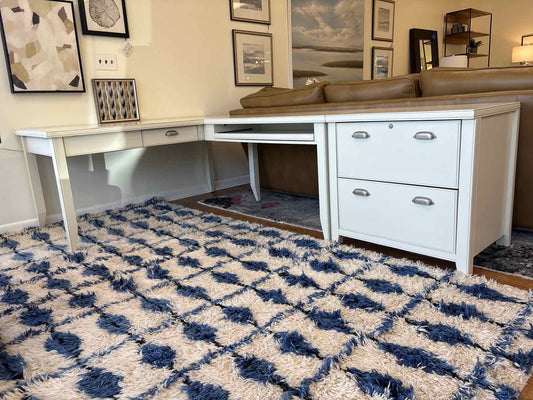 White L-Shaped Desk w/ Filing Cabinet