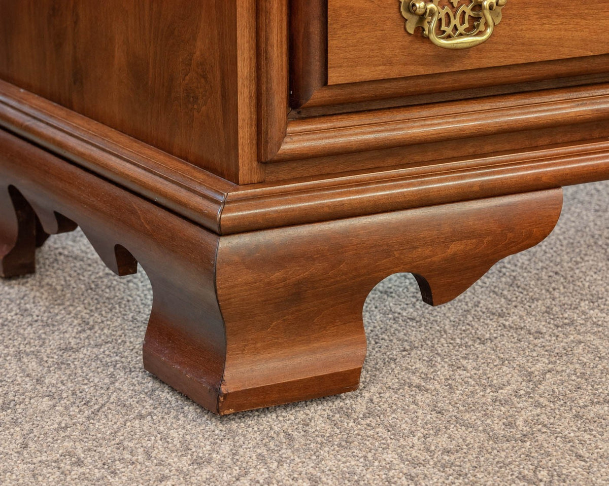 Cherry Wood Six Drawer Chest On Chest In Chestnut Finish W/ Brass Bail Pulls