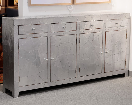 Hammered Metal Wrapped 4-Door Storage Console Table