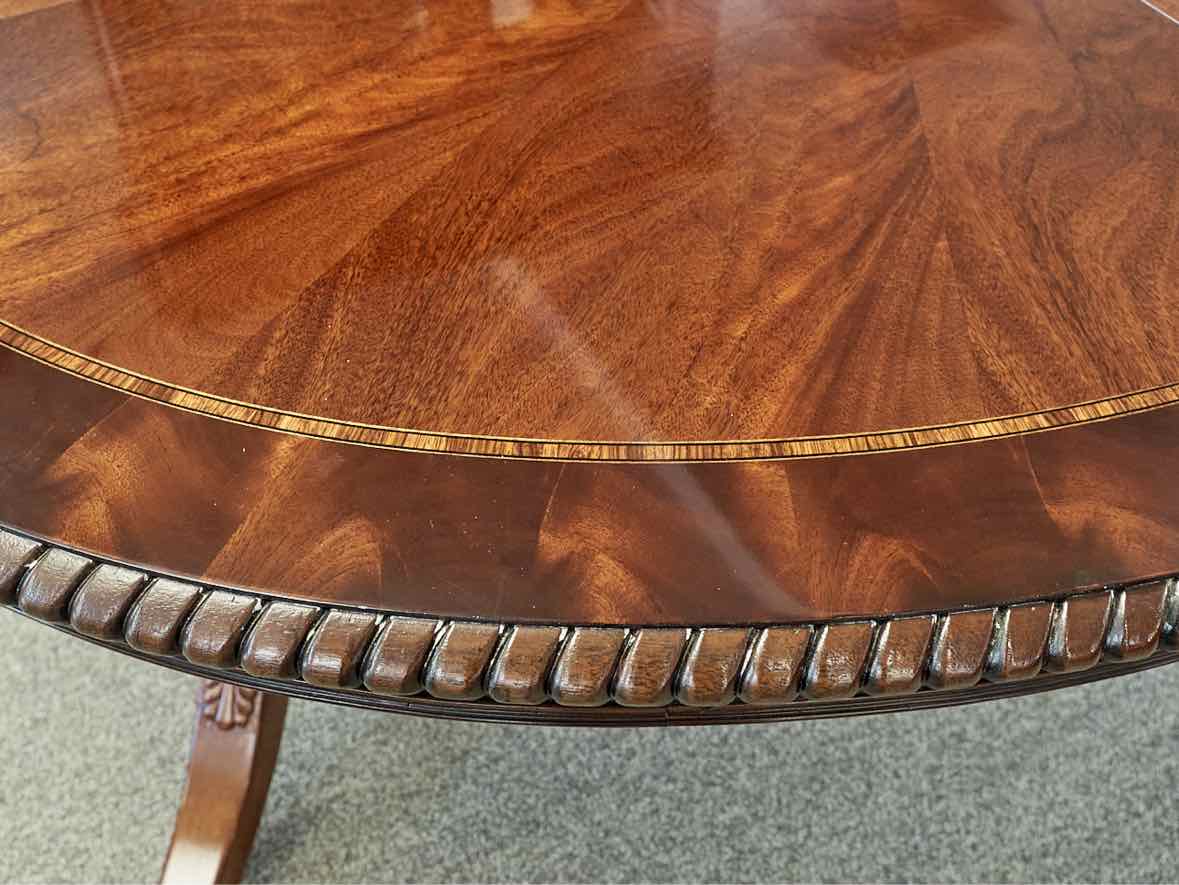 Double Pedestal Inlaid Mahogany Oval Dining Table