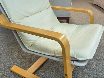 Contemporary Light Wood Frame Leather Chair and Ottoman