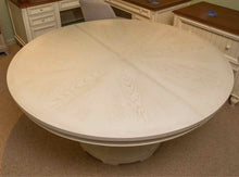 Dove Gray Finish Round Pedestal Dining Table With 16" Leaf