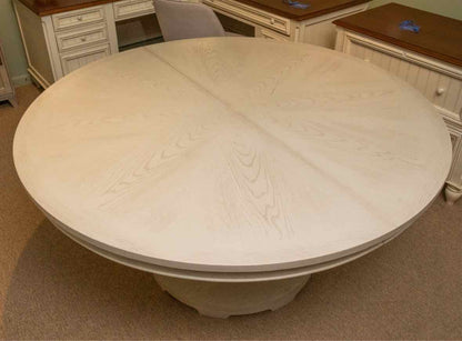 Dove Gray Finish Round Pedestal Dining Table With 16" Leaf