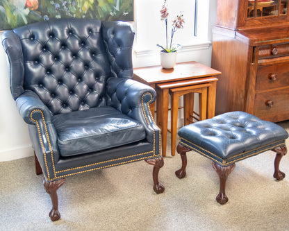 Leathercraft Navy Leather Wing Chair