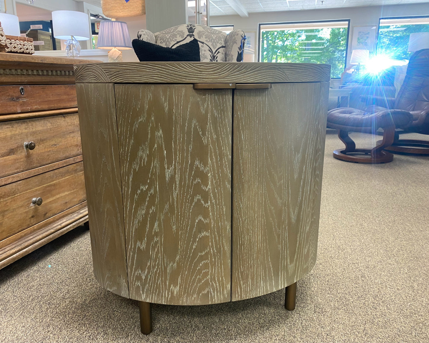 Oval Driftwood Finish 2 Door Nightstand