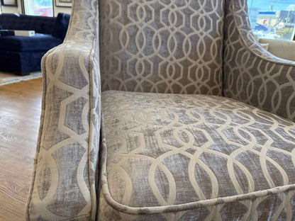 Jofran Pair of 'Quinn' Wing Chairs in Geometric Silver Fabric